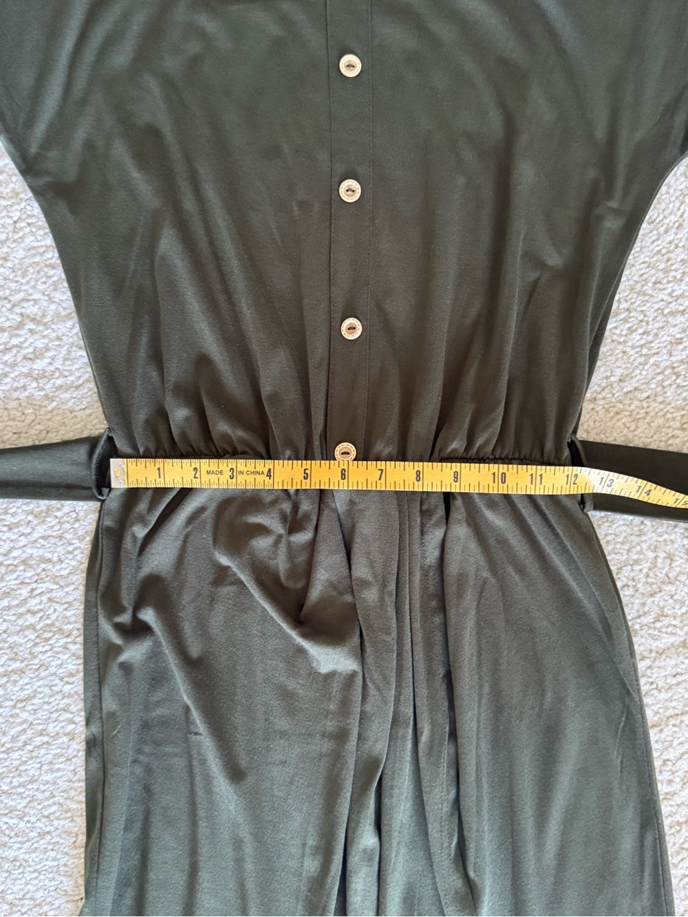 🔹 Women’s Olive Green Button Front Tie Waist Maxi Dress with Slit Size Medium - Picture 4 of 6